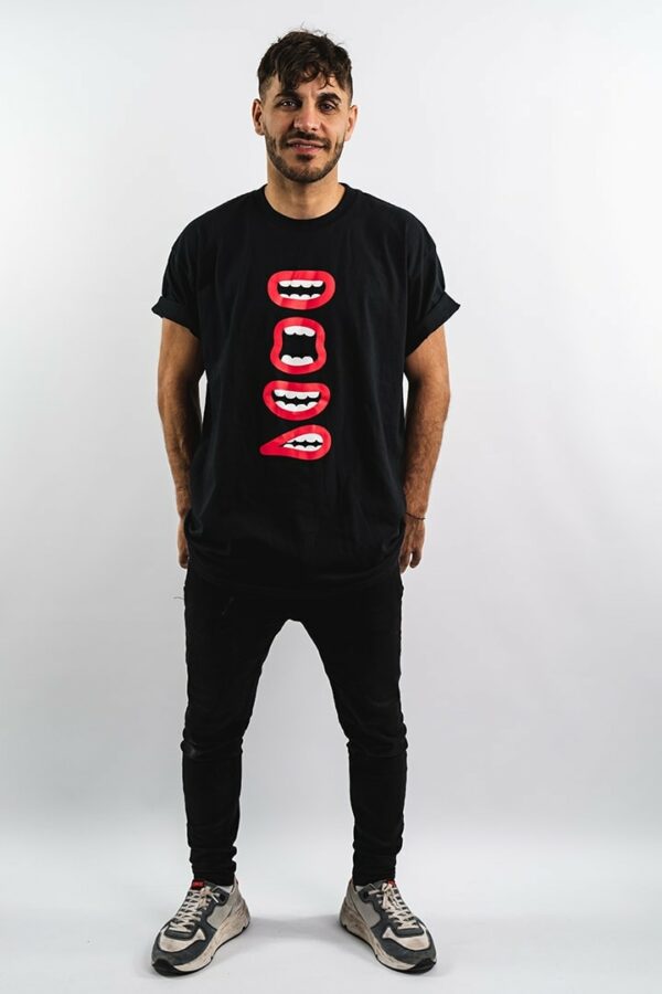 BERYWAM Black T-shirt with Mouths and Logo 2 - Model: Rythmind