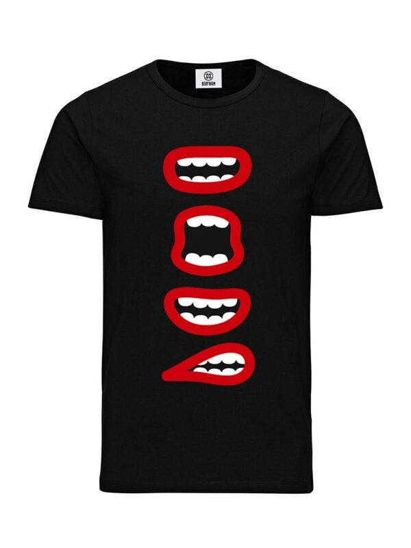 BERYWAM Black T-shirt with Mouths and Logo 4 - Front