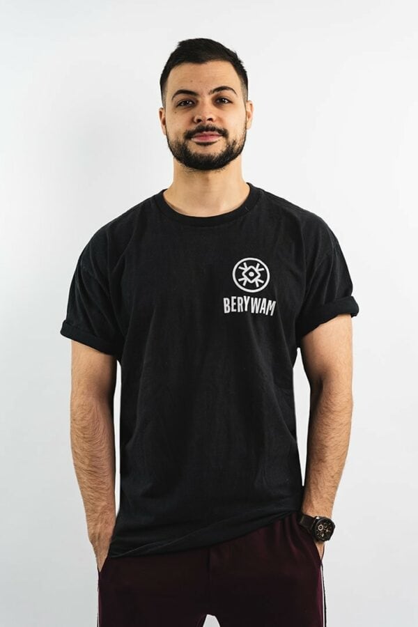 BERYWAM Black T-Shirt with White Logo 1 - Front - Model: Beatness