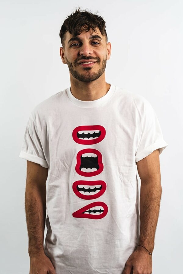 BERYWAM White T-shirt with Mouths and Logo 1 - Model: Rythmind