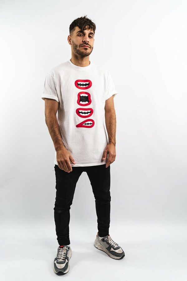 BERYWAM White T-shirt with Mouths and Logo 2 - Model: Rythmind
