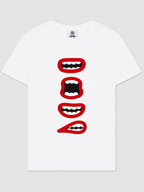 BERYWAM White T-shirt with Mouths and Logo 4 - Front
