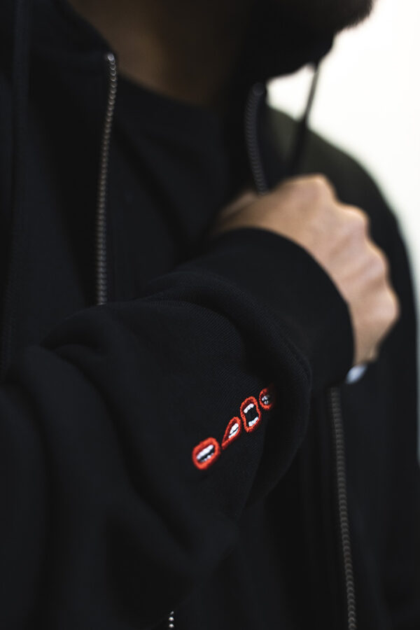 BERYWAM Black Jacket with White Logo - Close up Mouths on Sleeve - Rythmind